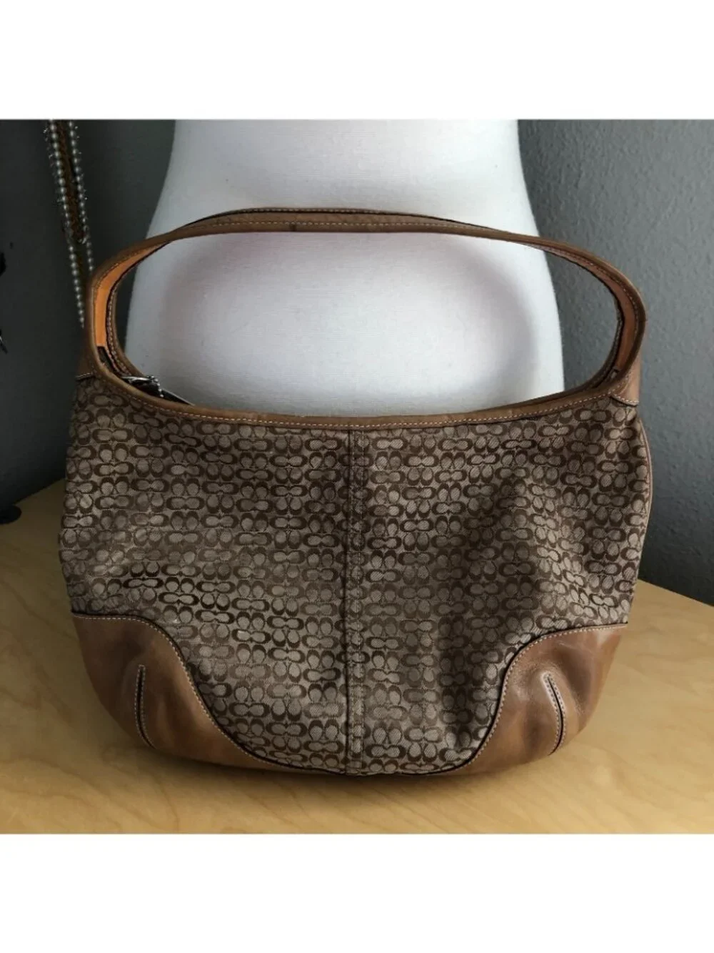 Coach Ergo Small Mini Brown Tan Signature C Canvas Shoulder Hobo Bag Y2K # 6617